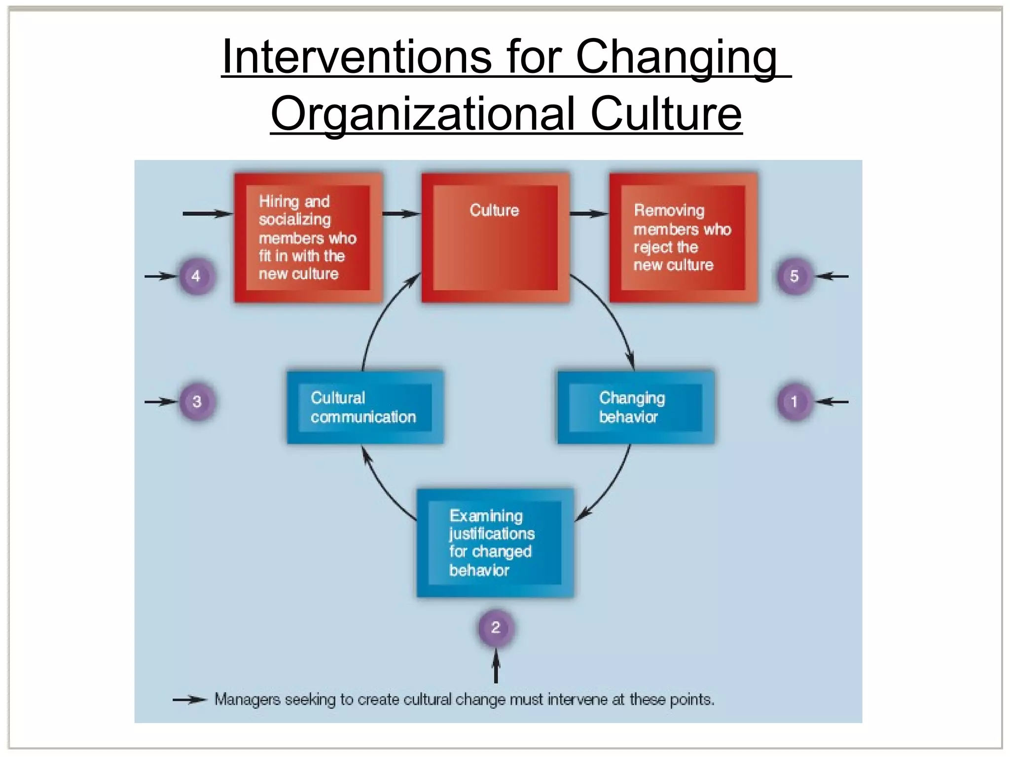 Interventions for Changing
Organizational Culture
 