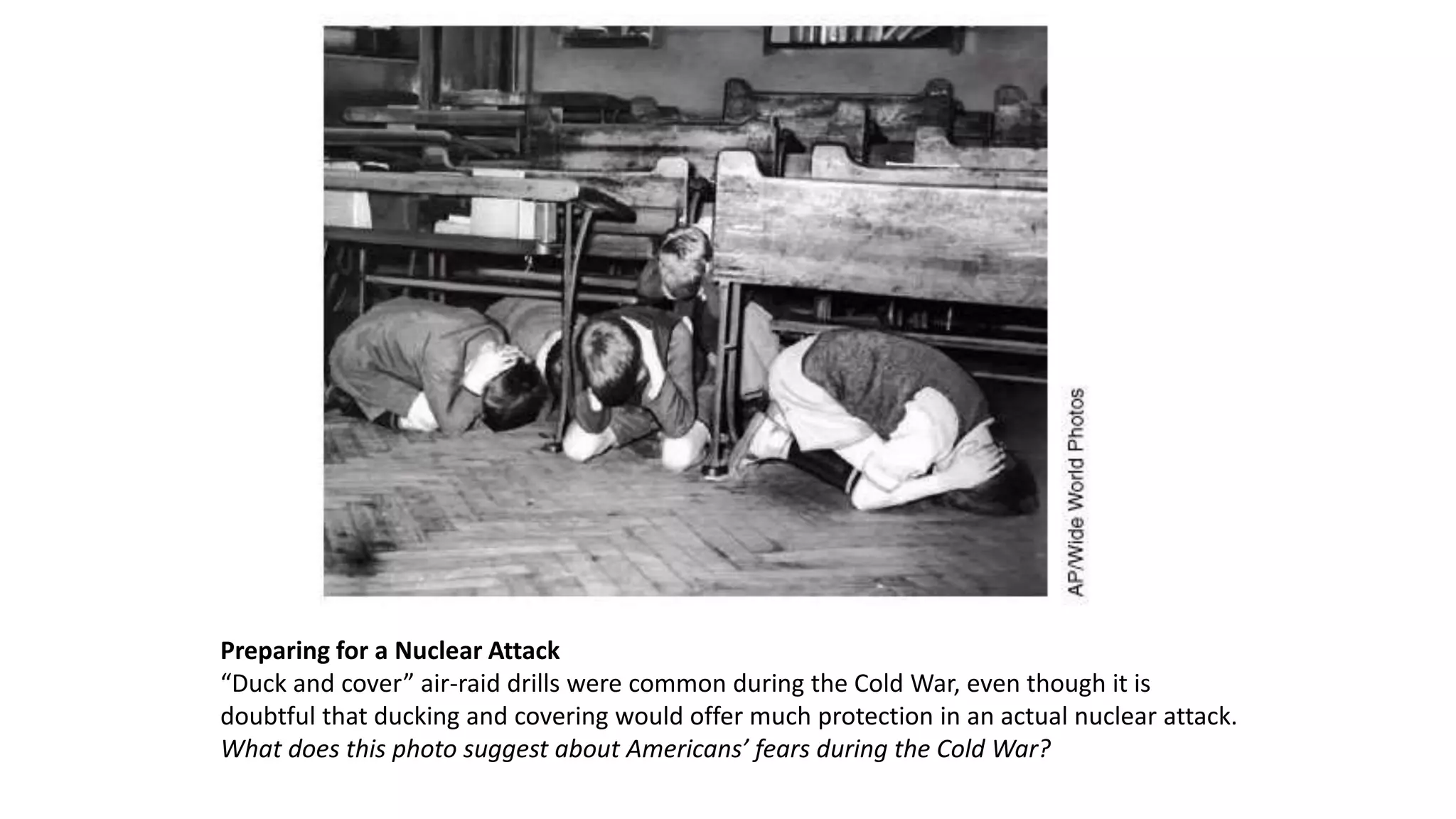 World War I and World War II
World War I
• The United States entered World War I after continued disruptions of American
commerce due to German submarine warfare.
• After the defeat of Germany and the Central Powers, the nation retreated to a
policy of isolationism.
World War II
• The bombing of Pearl Harbor on December 7, 1941 signaled the United States
entry in World War II, joining the Allies (Russia, Great Britain, and China)
fighting against the Axis Powers (Italy, Japan, and Germany).
• World War II led to a historic shift away from isolationism to an increased role
in global affairs by the United States.
 