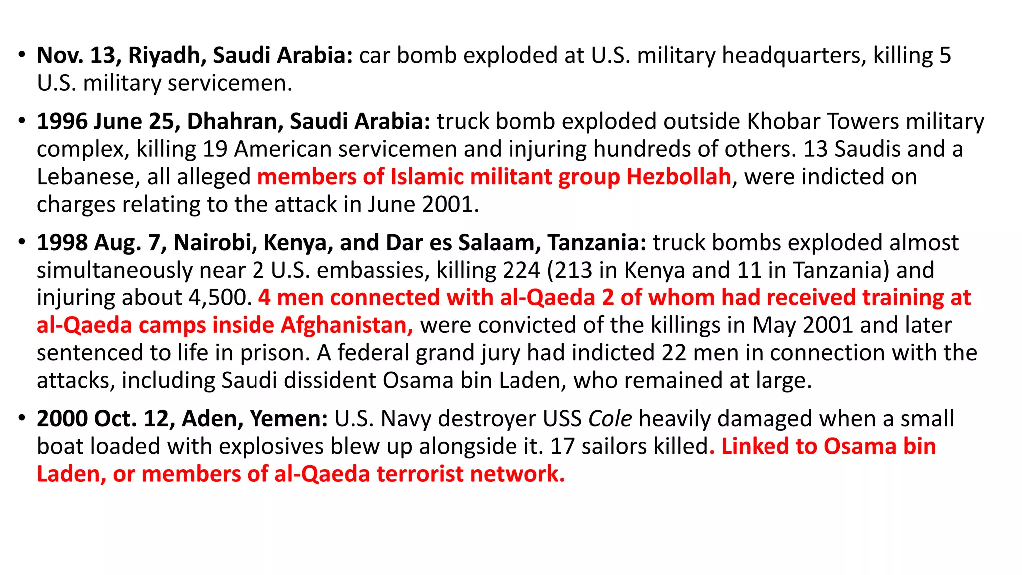 North Atlantic Treaty Organization
• The North Atlantic Treaty Organization (NATO), sometimes called North Atlantic Alliance,
Atlantic Alliance or the Western Alliance, is an international organization for defense
collaboration established in 1949, in support of the North Atlantic Treaty signed in
Washington, DC, on April 4, 1949.
• The Parties agree that an armed attack against one or more of them in Europe or North
America shall be considered an attack against them all. Consequently they agree that, if
such an armed attack occurs, each of them, in exercise of the right of individual or
collective self-defense recognized by Article 51 of the Charter of the United Nations, will
assist the Party or Parties so attacked by taking forthwith, individually and in concert
with the other Parties, such action as it deems necessary, including the use of armed
force, to restore and maintain the security of the North Atlantic area.
Belgium Iceland
Canada Portugal
Denmark United Kingdom
France Italy
Luxembourg Norway
United States Netherlands
Later:
Bulgaria (2004)
Czech Republic (1999)
Estonia (2004)
West Germany (1955)
Greece (1952)
Hungary (1999)
Latvia (2004)
Lithuania (2004)
Poland (1999)
Romania (2004)
Slovakia (2004)
Slovenia (2004)
Spain (1982)
Turkey (1952)
 