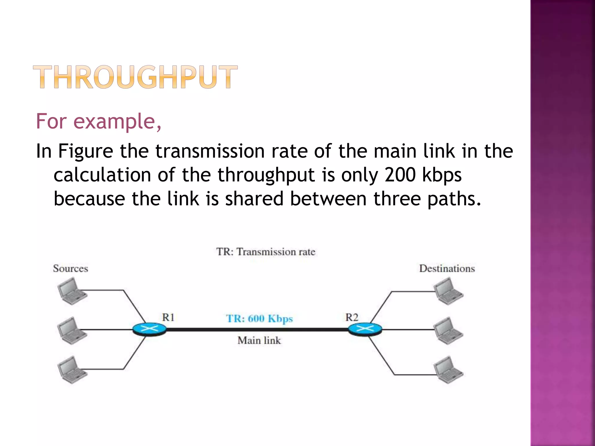 For example,
In Figure the transmission rate of the main link in the
calculation of the throughput is only 200 kbps
because the link is shared between three paths.
 