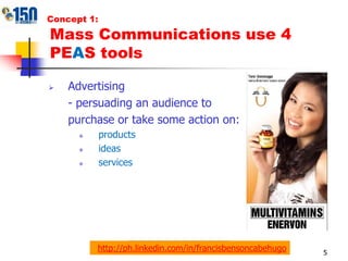 Concept 1:Advertising- persuading an audience to purchase or take some action on:products