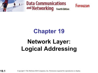 Chapter 19 Network Layer: Logical Addressing Copyright © The McGraw-Hill Companies, Inc. Permission required for reproduction or display. 