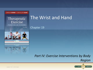 Copyright © 2013. F.A. Davis Company
Part IV: Exercise Interventions by Body
Region
Chapter 19
The Wrist and Hand
 