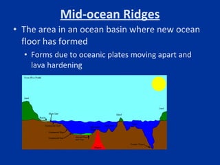 Mid-ocean Ridges <ul><li>The area in an ocean basin where new ocean floor has formed </li></ul><ul><ul><li>Forms due to oc...
