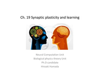 Ch. 19 Synaptic plasticity and learning
Neural Computation Unit
Biological physics theory Unit
Ph.D candidate
Hiroaki Hamada
 