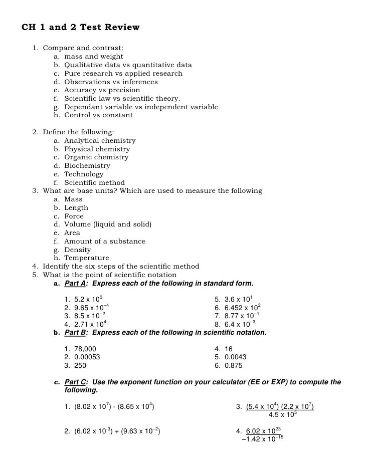 Ch 1 And 2 Test Review