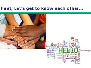 First, Let’s get to know each other… 
 