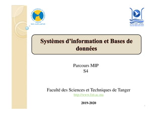 Parcours MIP
S4
Faculté des Sciences et Techniques de Tanger
http://www.fstt.ac.ma
2019-2020
1
 