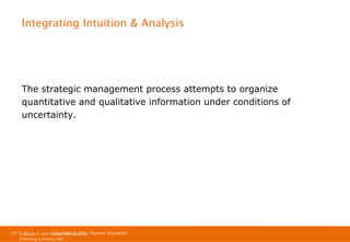 Integrating Intuition & Analysis

The strategic management process attempts to organize
quantitative and qualitative information under conditions of
uncertainty.

Ch 1 -11
Ch 1 -11
Copyright © 2011
Copyright © 2009 Pearson Education, Inc. Pearson Education
Publishing as Prentice Hall

 