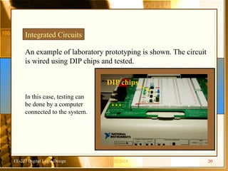 EE-227 Digital Logic Design
An example of laboratory prototyping is shown. The circuit
is wired using DIP chips and tested.
Integrated Circuits
In this case, testing can
be done by a computer
connected to the system.
DIP chips
11/22/2024 20
 