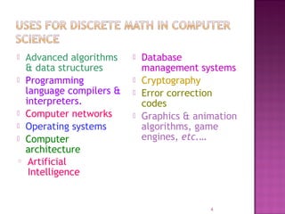  Advanced algorithms
& data structures
 Programming
language compilers &
interpreters.
 Computer networks
 Operating systems
 Computer
architecture
 Artificial
Intelligence
 Database
management systems
 Cryptography
 Error correction
codes
 Graphics & animation
algorithms, game
engines, etc.…
4
 