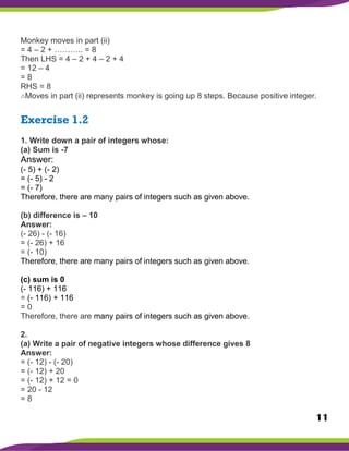 Monkey Step Integer Ch 1 solutions class (7) mathematics | PDF