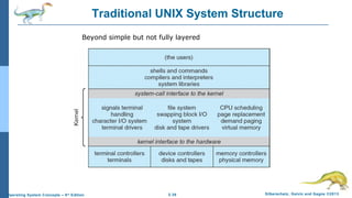 2.38 Silberschatz, Galvin and Gagne ©2013Operating System Concepts – 9th
Edition
Traditional UNIX System Structure
Beyond simple but not fully layered
 