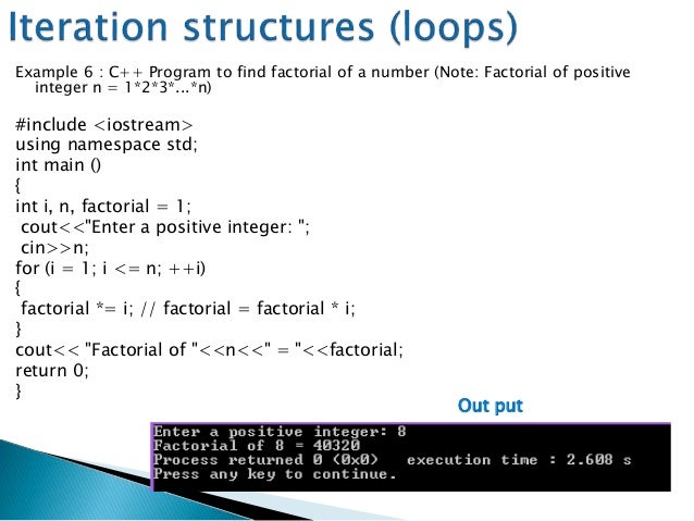 Write a program for factorial