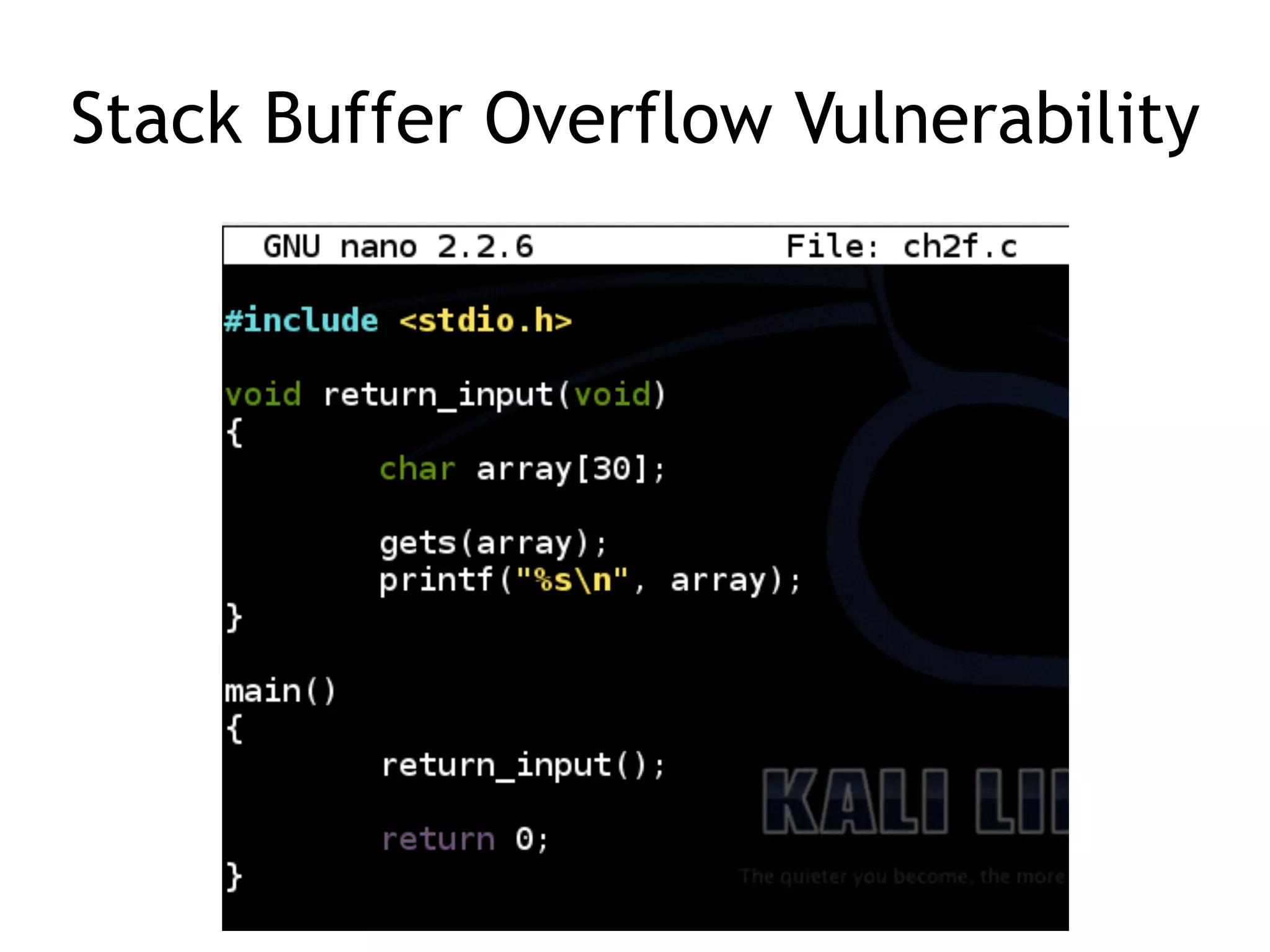 Stack Buffer Overflow Vulnerability
 