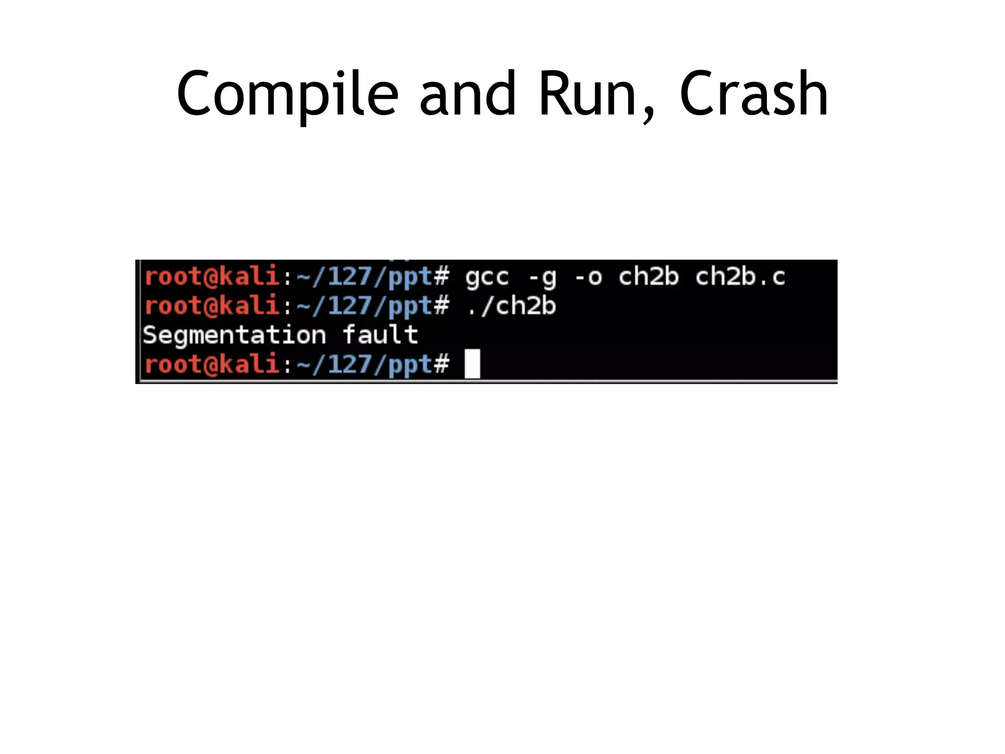Compile and Run, Crash
 