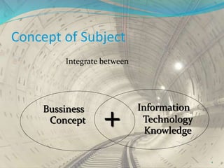 Concept of Subject
Integrate between
4
Bussiness
Concept
Information
Technology
Knowledge
+
 