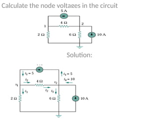 Calculate the node voltages in the circuit
Solution:
 