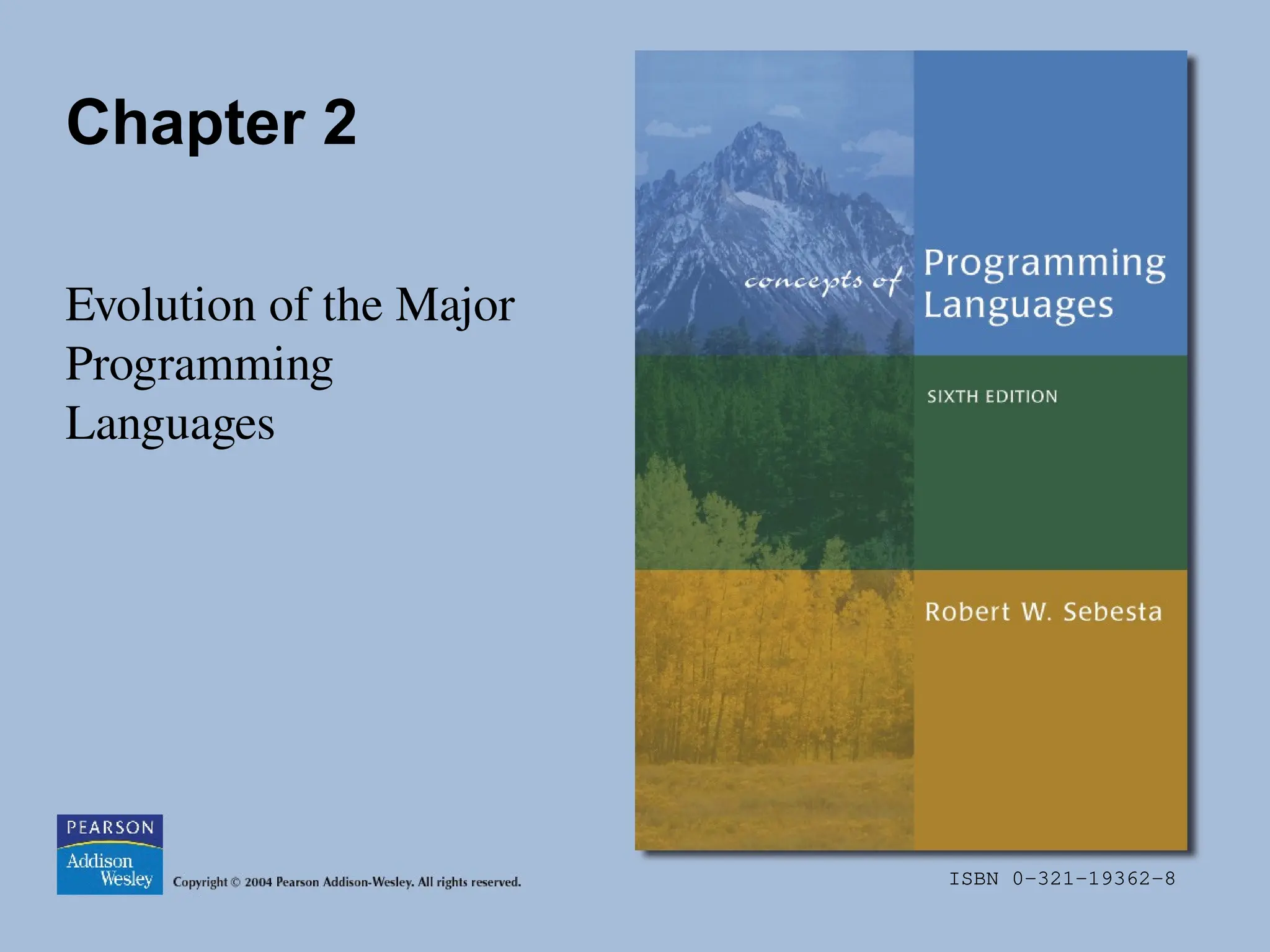 ISBN 0-321-19362-8
Chapter 2
Evolution of the Major
Programming
Languages
 