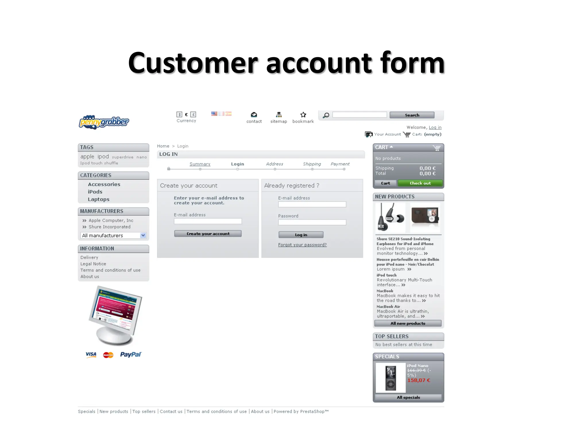 Customer account form
 