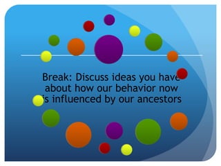 Break: Discuss ideas you have
about how our behavior now
is influenced by our ancestors
 