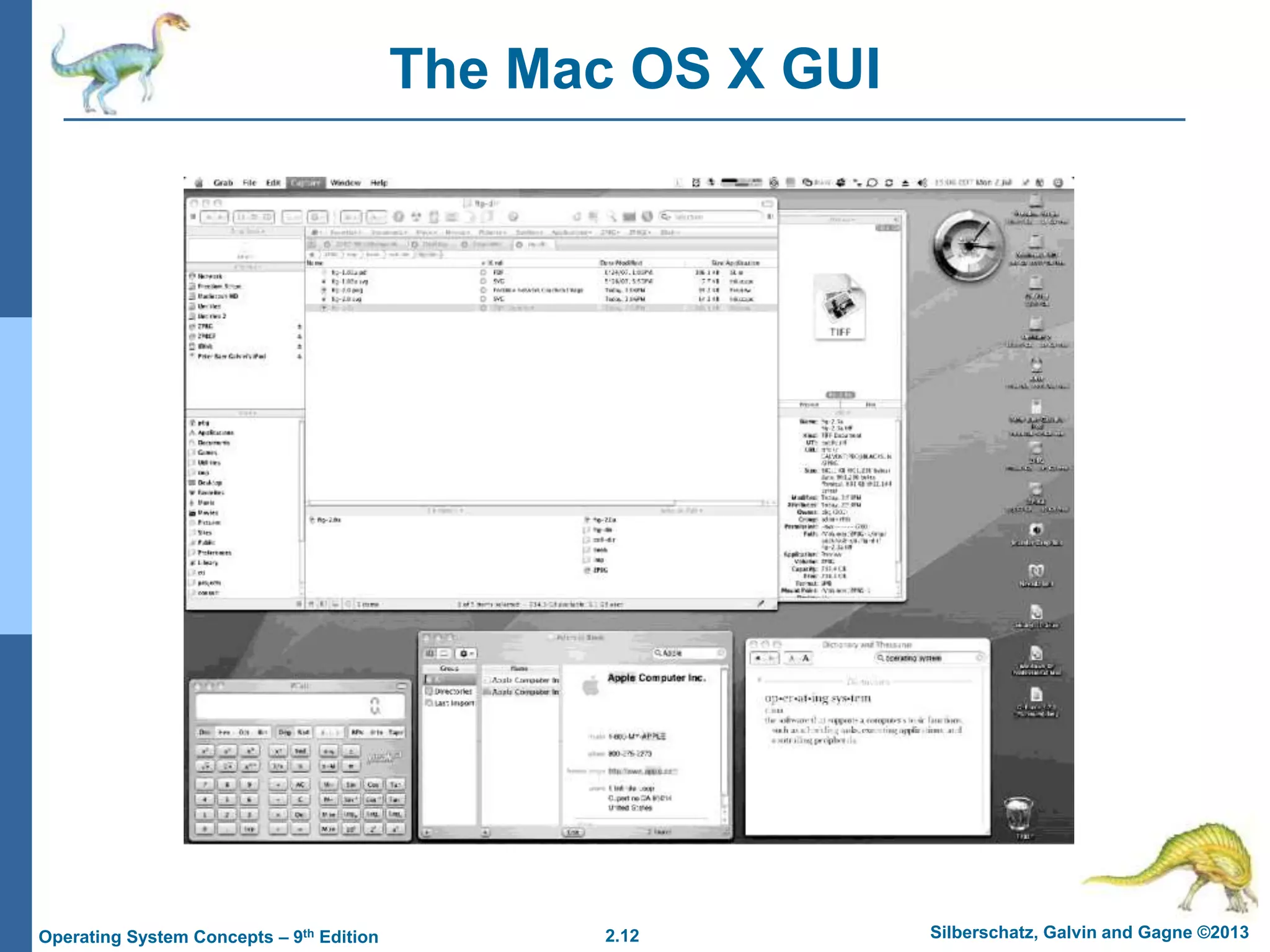 2.12 Silberschatz, Galvin and Gagne ©2013
Operating System Concepts – 9th Edition
The Mac OS X GUI
 