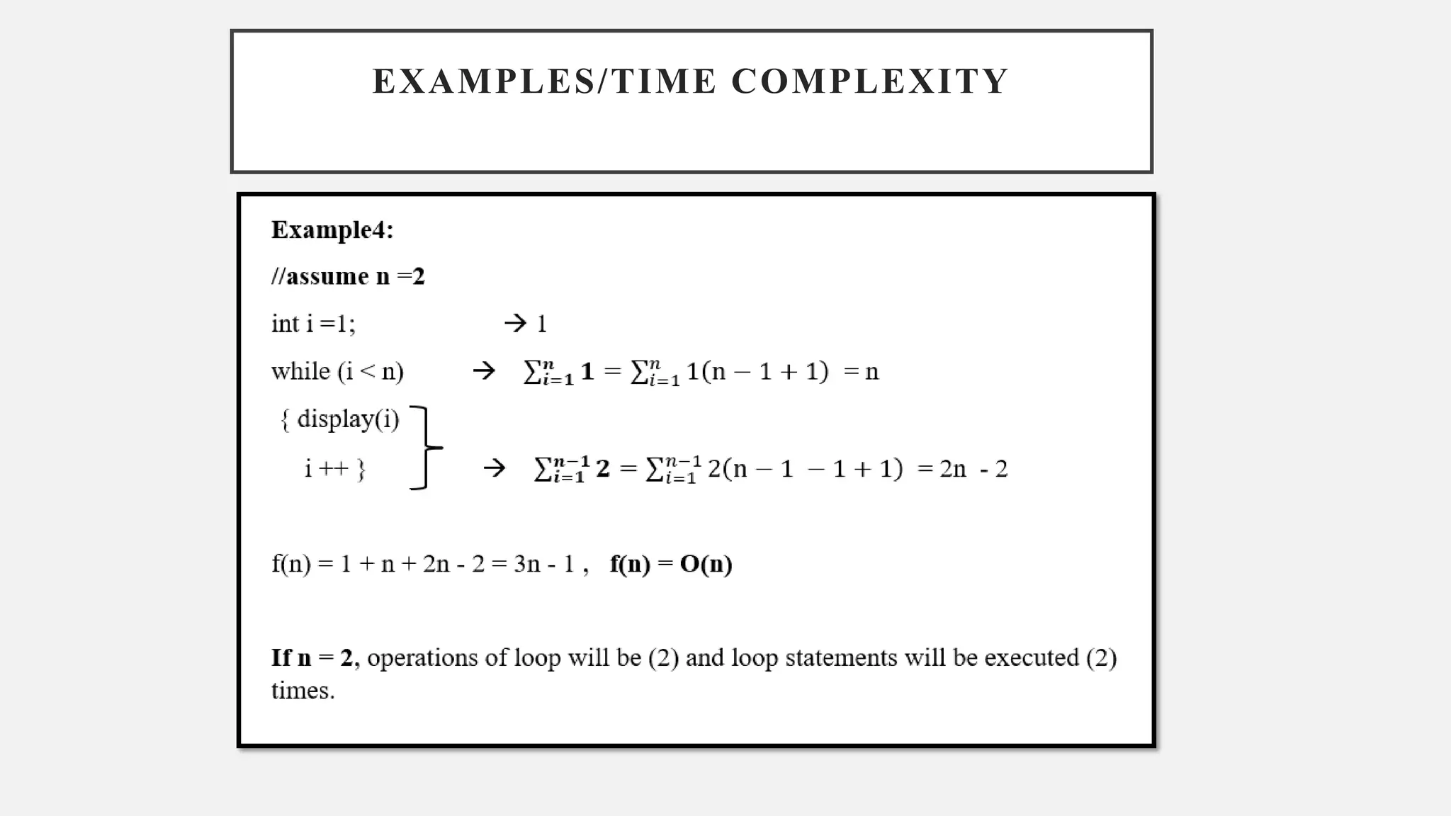 EXAMPLES/TIME COMPLEXITY
 