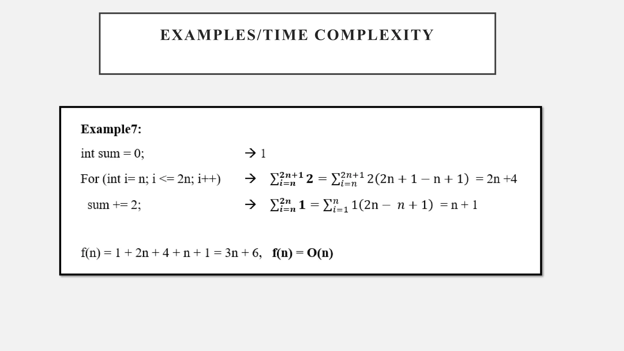 EXAMPLES/TIME COMPLEXITY
 