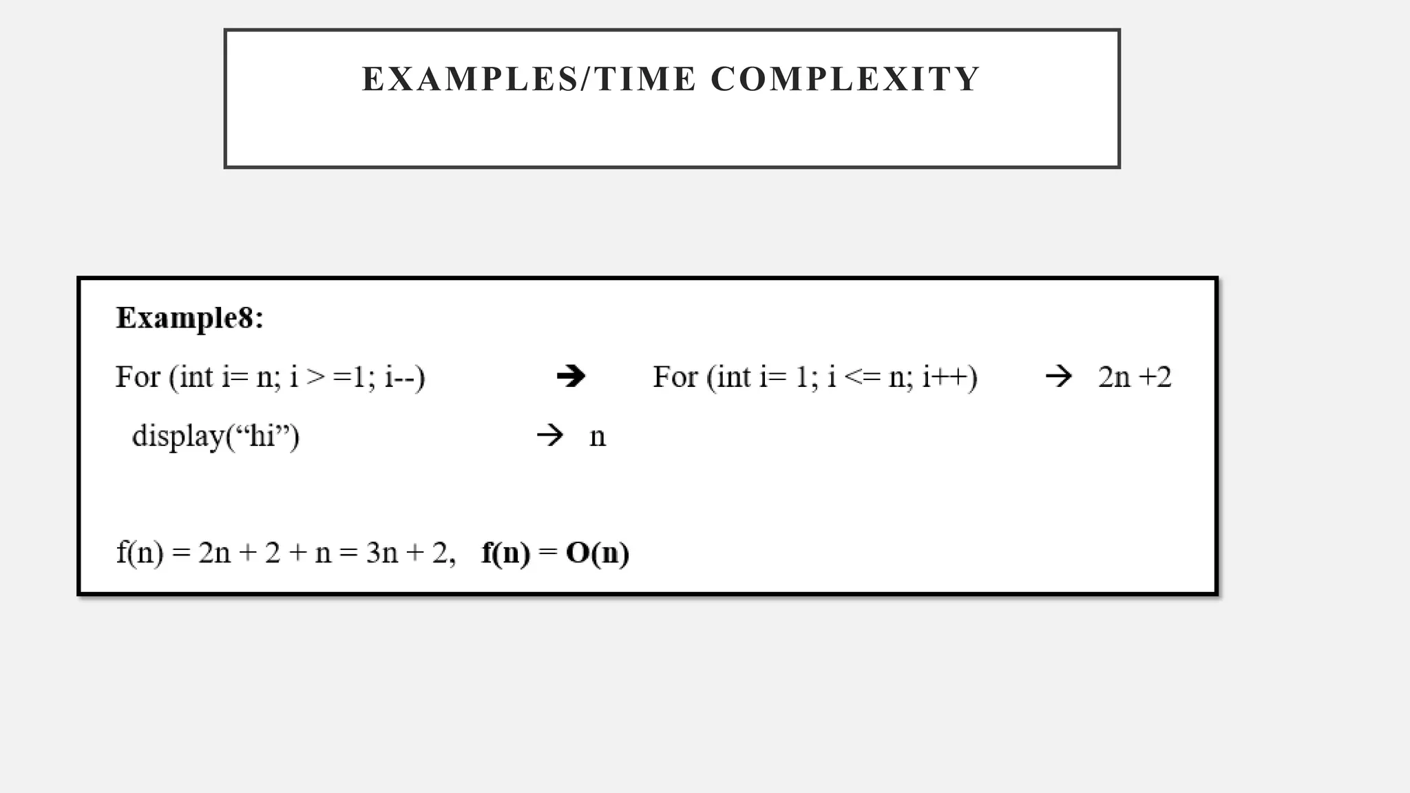 EXAMPLES/TIME COMPLEXITY
 