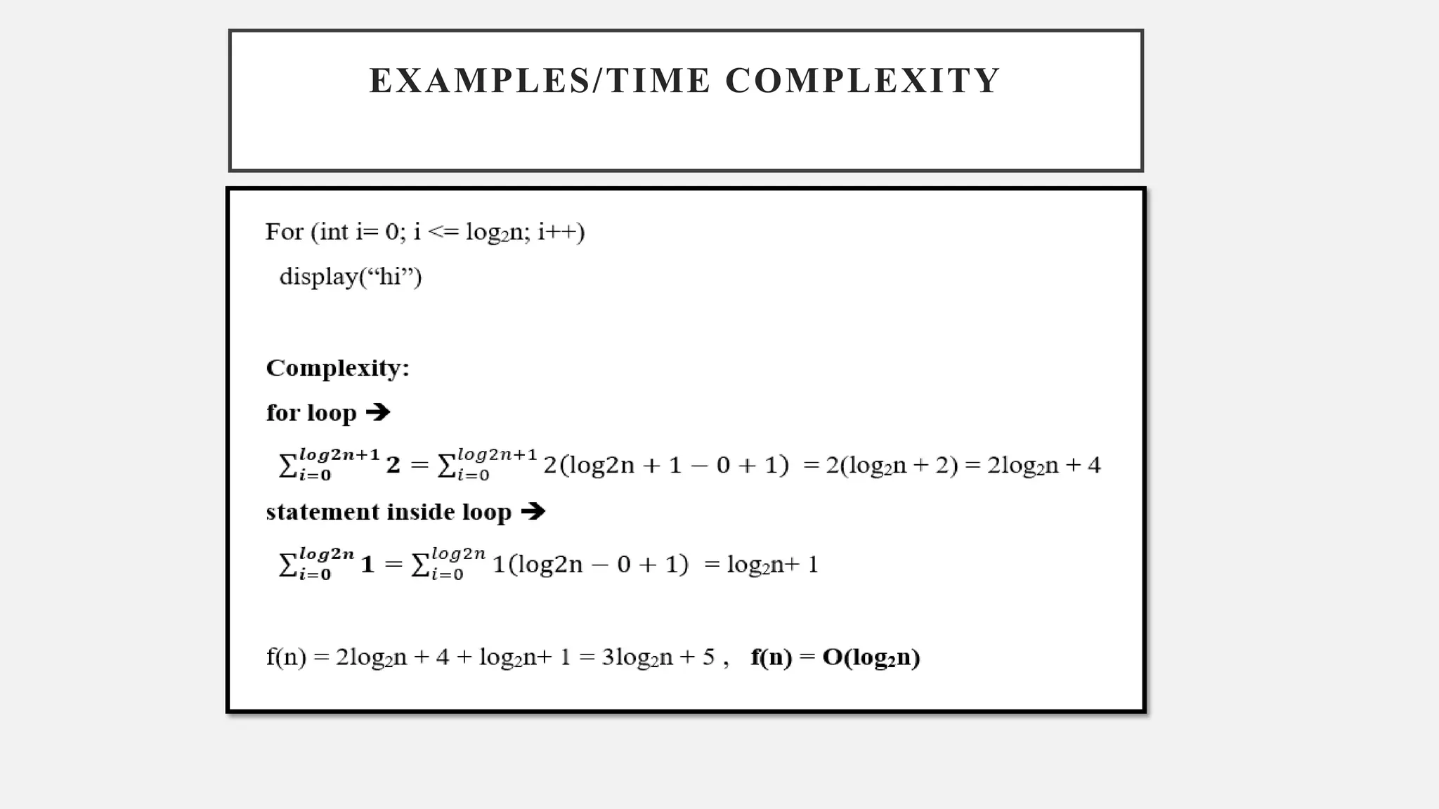 EXAMPLES/TIME COMPLEXITY
 