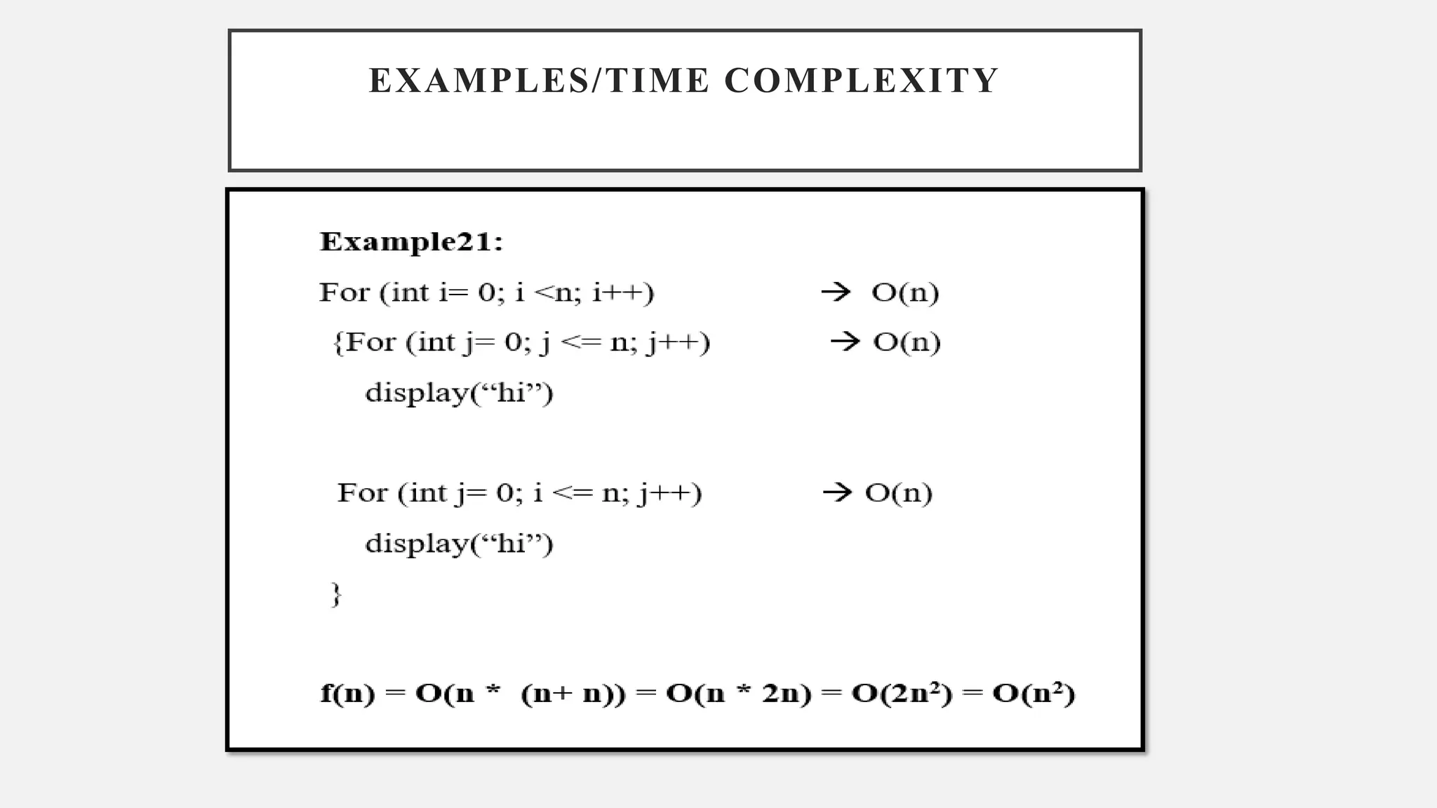 EXAMPLES/TIME COMPLEXITY
 