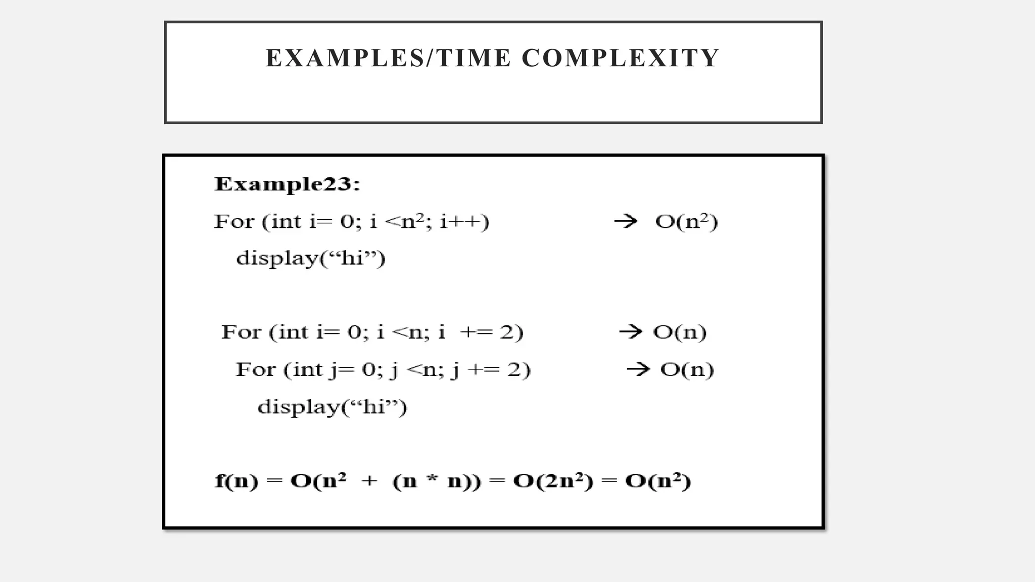 EXAMPLES/TIME COMPLEXITY
 