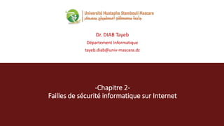 -Chapitre 2-
Failles de sécurité informatique sur Internet
Dr. DIAB Tayeb
Département Informatique
tayeb.diab@univ-mascara.dz
 