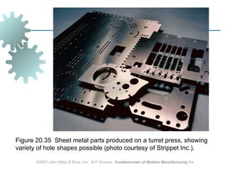 Figure 20.35 Sheet metal parts produced on a turret press, showing
variety of hole shapes possible (photo courtesy of Strippet Inc.).

       ©2007 John Wiley & Sons, Inc. M P Groover, Fundamentals of Modern Manufacturing 3/e
 