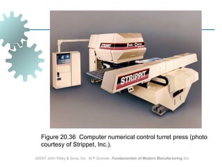 Figure 20.36 Computer numerical control turret press (photo
   courtesy of Strippet, Inc.).

©2007 John Wiley & Sons, Inc. M P Groover, Fundamentals of Modern Manufacturing 3/e
 