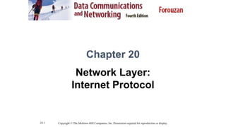 20.1
Chapter 20
Network Layer:
Internet Protocol
Copyright © The McGraw-Hill Companies, Inc. Permission required for reproduction or display.
 