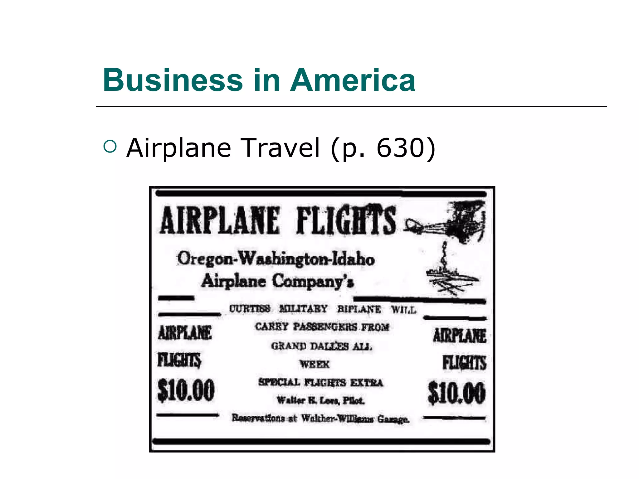Business in America Airplane Travel (p. 630) 