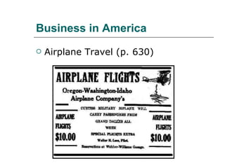 Business in America Airplane Travel (p. 630) 