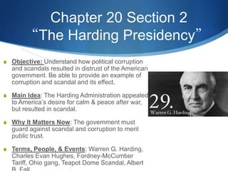 Chapter 20 section 2 the harding presidency worksheet answers