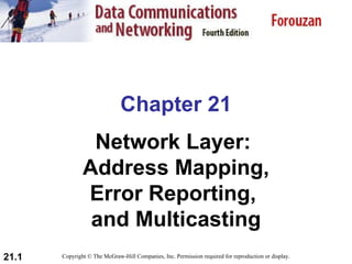 Chapter 21 Network Layer:  Address Mapping, Error Reporting,  and Multicasting Copyright © The McGraw-Hill Companies, Inc. Permission required for reproduction or display. 