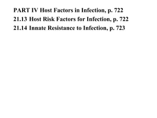 PART IV Host Factors in Infection, p. 722
21.13 Host Risk Factors for Infection, p. 722
21.14 Innate Resistance to Infection, p. 723
 