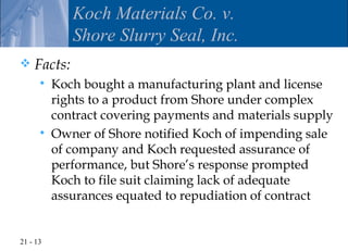 Koch Materials Co. v.
             Shore Slurry Seal, Inc.
   Facts:
         Koch bought a manufacturing plant and lice...