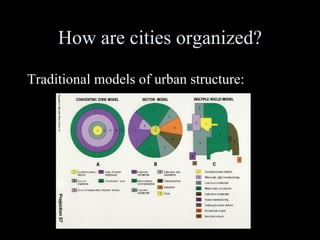 How are cities organized? Traditional models of urban structure: 