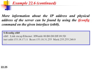 22.25
Example 22.6 (continued)
More information about the IP address and physical
address of the server can be found by using the ifconfig
command on the given interface (eth0).
 