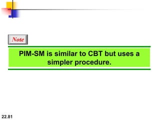22.81
PIM-SM is similar to CBT but uses a
simpler procedure.
Note
 