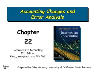 Chapter
22-1
Accounting Changes and
Error Analysis
Chapter
22
Intermediate Accounting
12th Edition
Kieso, Weygandt, and Warfield
Prepared by Coby Harmon, University of California, Santa Barbara
 