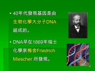 ? 40lF
ﻯWDNA
Mɵġ

? DNA1869ʿ
W÷Friedrich
Miescher lF
65

 