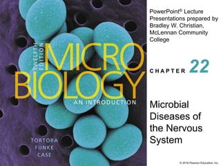 PowerPoint® Lecture
Presentations prepared by
Bradley W. Christian,
McLennan Community
College
C H A P T E R
© 2016 Pearson Education, Inc.
Microbial
Diseases of
the Nervous
System
22
 