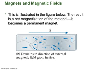 © 2014 Pearson Education, Inc.
Magnets and Magnetic Fields
• This is illustrated in the figure below. The result
is a net magnetization of the material—it
becomes a permanent magnet.
 