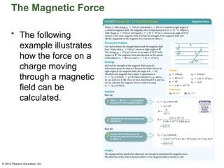 © 2014 Pearson Education, Inc.
The Magnetic Force
• The following
example illustrates
how the force on a
charge moving
through a magnetic
field can be
calculated.
 